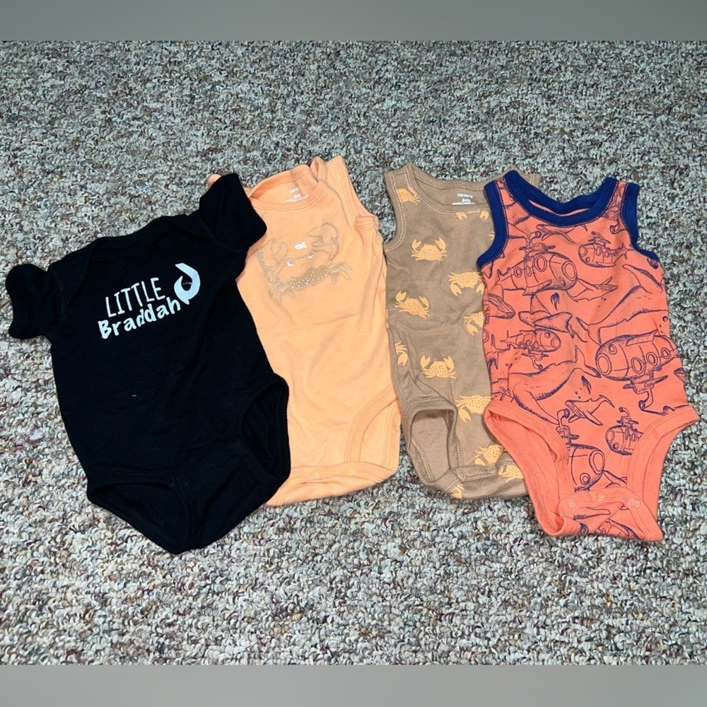 Boys 6 months oufits Set of 4‎ Baby Bodysuits, outfits tops shirts, 6 months